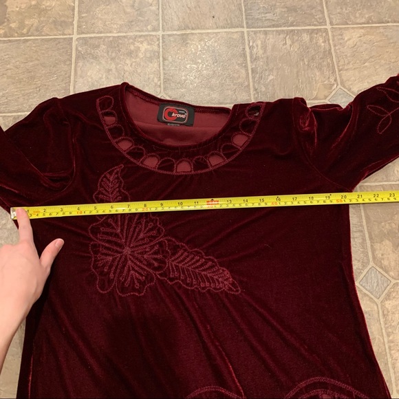 Cherry Krave Crushed Velvet/Velour Deep Red Shirt - Picture 9 of 9